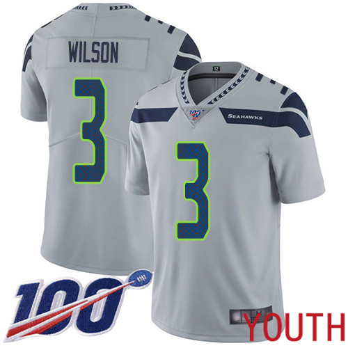 Seattle Seahawks Limited Grey Youth Russell Wilson Alternate Jersey NFL Football #3 100th Season Vapor Untouchable->seattle seahawks->NFL Jersey